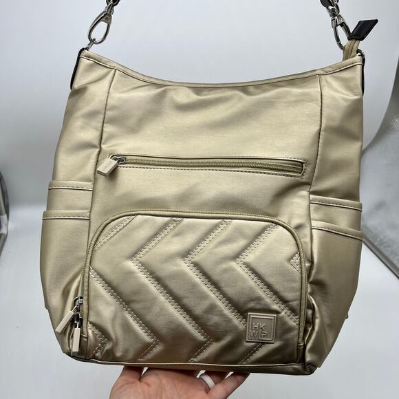 IHKWIP Zig Zag Quilted Go Getter Shoulder Bag with Crossbody Strap Met Champagne - Picture 6 of 12